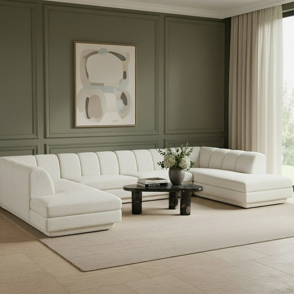 Meridian Furniture Modari Four Piece Modular Sectional Chenille Cream Polyester Channel Tufted Sofa 143Cream-Sec4C