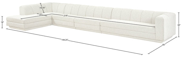 Meridian Furniture Modari Four Piece Chenille Modular Sectional with Channel Tufting for Open Living 143Cream-Sec4D