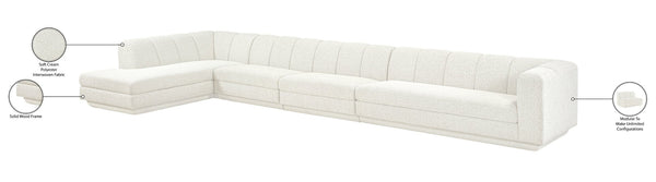 Meridian Furniture Modari Four Piece Chenille Modular Sectional with Channel Tufting for Open Living 143Cream-Sec4D