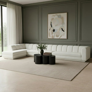 Meridian Furniture Modari Four Piece Chenille Modular Sectional with Channel Tufting for Open Living 143Cream-Sec4D