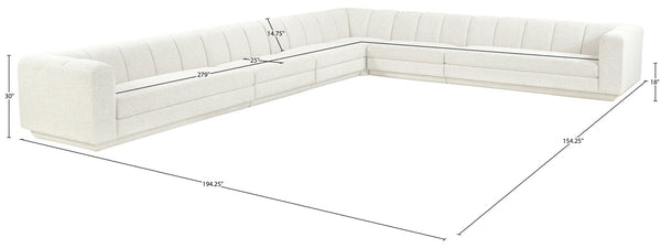 Meridian Furniture Modari Six Piece Modular Sectional Chenille Fabric Channel Tufted Living Room Sofa 143Cream-Sec6A