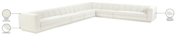 Meridian Furniture Modari Six Piece Modular Sectional Chenille Fabric Channel Tufted Living Room Sofa 143Cream-Sec6A