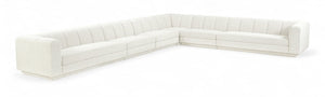 Meridian Furniture Modari Six Piece Modular Sectional Chenille Fabric Channel Tufted Living Room Sofa 143Cream-Sec6A