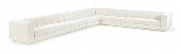 Meridian Furniture Modari Six Piece Modular Sectional Chenille Fabric Channel Tufted Living Room Sofa 143Cream-Sec6A
