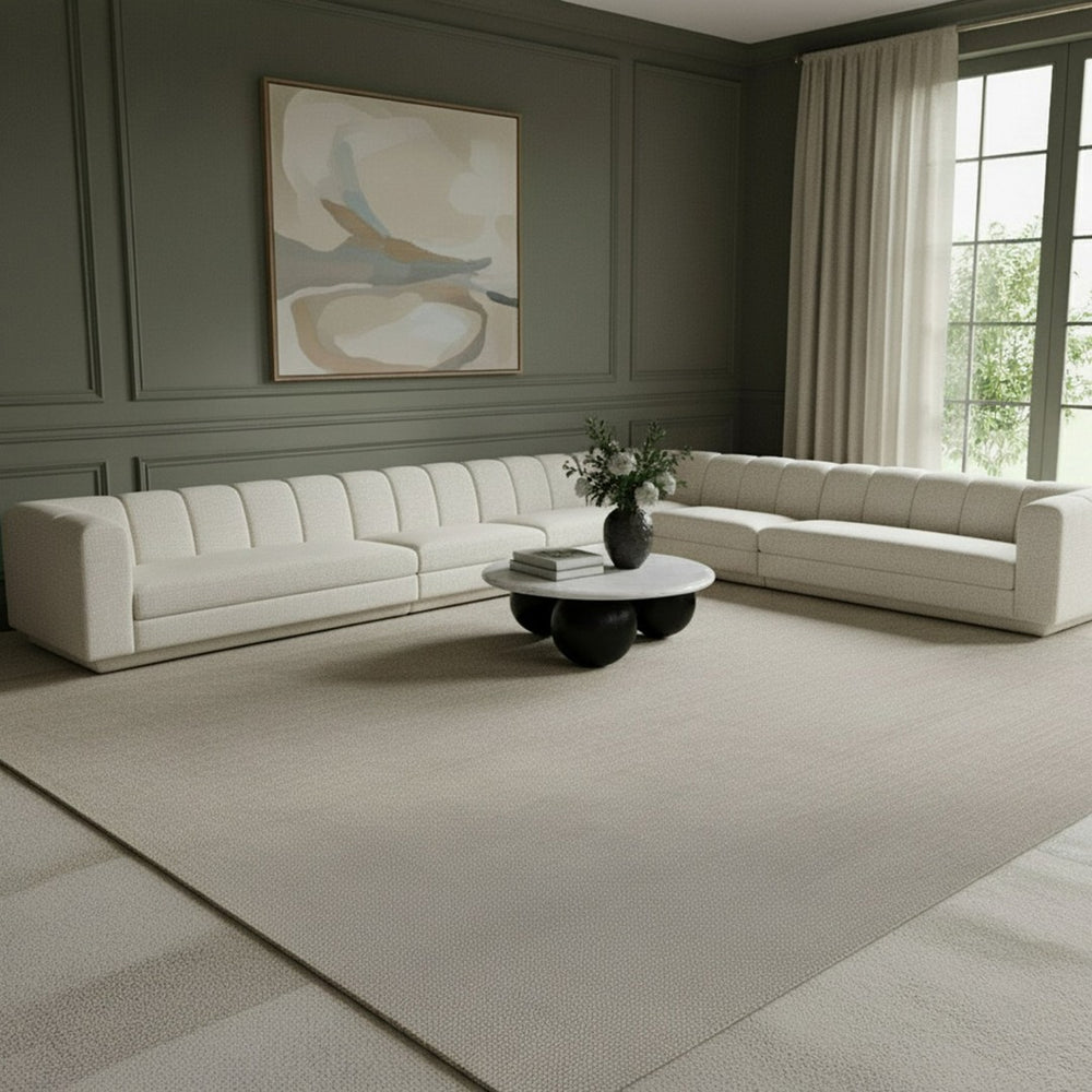 Meridian Furniture Modari Six Piece Modular Sectional Chenille Fabric Channel Tufted Living Room Sofa 143Cream-Sec6A