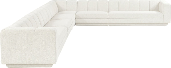 Meridian Furniture Modari Six Piece Modular Sectional Chenille Fabric Channel Tufted Living Room Sofa 143Cream-Sec6A