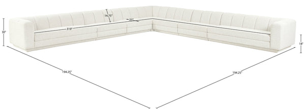 Meridian Furniture Modari Seven Piece Chenille Modular Sectional with Channel Tufting for Open Living 143Cream-Sec7A
