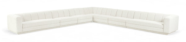 Meridian Furniture Modari Seven Piece Chenille Modular Sectional with Channel Tufting for Open Living 143Cream-Sec7A