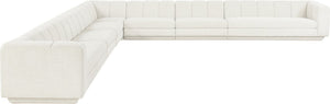 Meridian Furniture Modari Seven Piece Chenille Modular Sectional with Channel Tufting for Open Living 143Cream-Sec7A