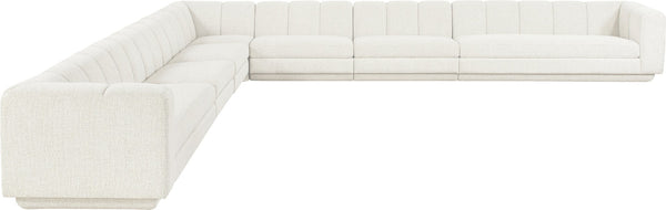 Meridian Furniture Modari Seven Piece Chenille Modular Sectional with Channel Tufting for Open Living 143Cream-Sec7A