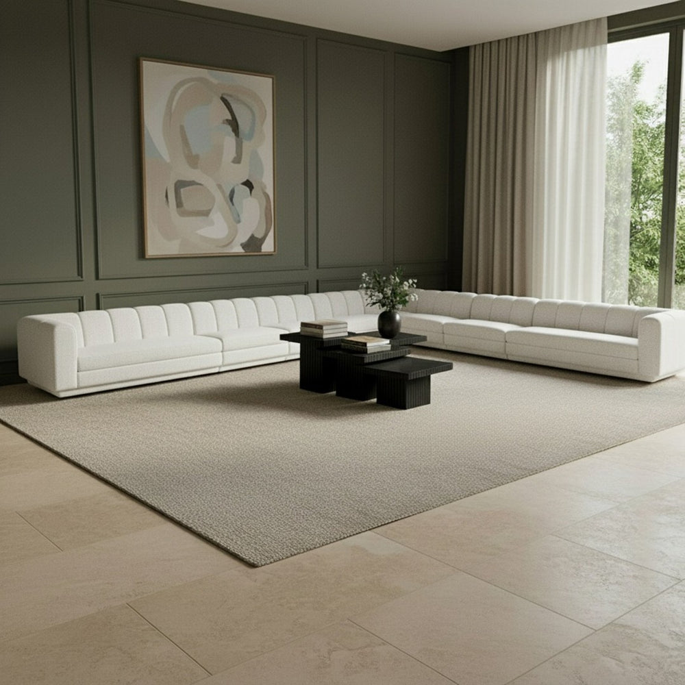 Meridian Furniture Modari Eight Piece Modular Sectional Chenille Cream Polyester Channel Tufted Living Room 143Cream-Sec8A