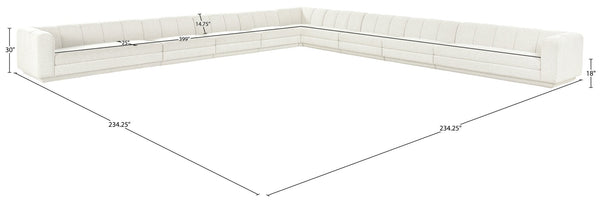 Meridian Furniture Modari Nine Piece Modular Sectional Chenille Cream Polyester Channel Tufted Living Room 143Cream-Sec9A