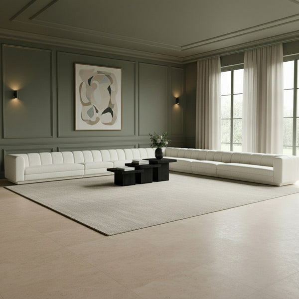 Meridian Furniture Modari Nine Piece Modular Sectional Chenille Cream Polyester Channel Tufted Living Room 143Cream-Sec9A
