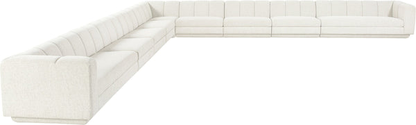 Meridian Furniture Modari Nine Piece Modular Sectional Chenille Cream Polyester Channel Tufted Living Room 143Cream-Sec9A