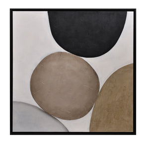 Sunpan Rocky Road Textured Wall Art - Unique Hand-Painted Canvas with Bold Shapes in Black Frame - 48" x 48"