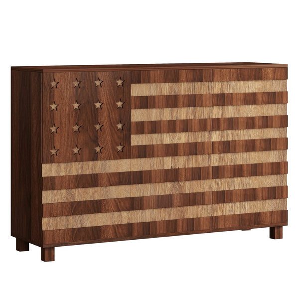 English Elm 55" Solid Walnut Buffet Sideboard Hand Carved Artisan Cabinet with Drawers and Doors W2977S00001