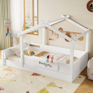 English Elm Twin Low Loft Bed Solid Pine Frame with Built-in Led Lighting and Storage Shelves Light White W1580P396330