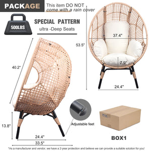 English Elm New PE Wicker Egg Chair Grid Style with Ergonomic High-Front Seat, Water-Resistant Rattan, Beige Cushion W400P241055