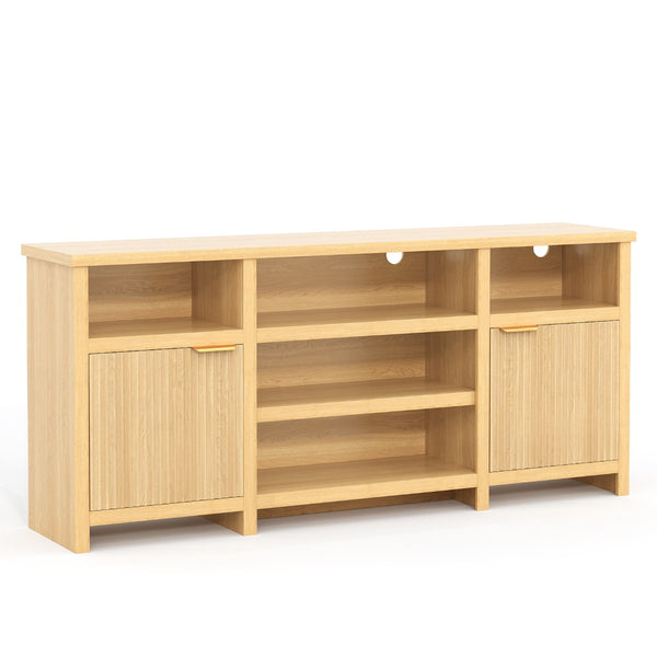 English Elm Highboy Media Console with Led Lighting Fluted Panels and Storage for Living Room T3773P416497