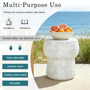 English Elm U_style Outdoor Concrete Accent Table Sculptural Double Barrel Mgo Weathered Patio Stool Grey N711P422075K