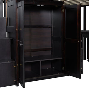 English Elm Queen Murphy Bed with Integrated Desk Cabinet Shelves Space Saving Studio Solution Espresso N708S00013P