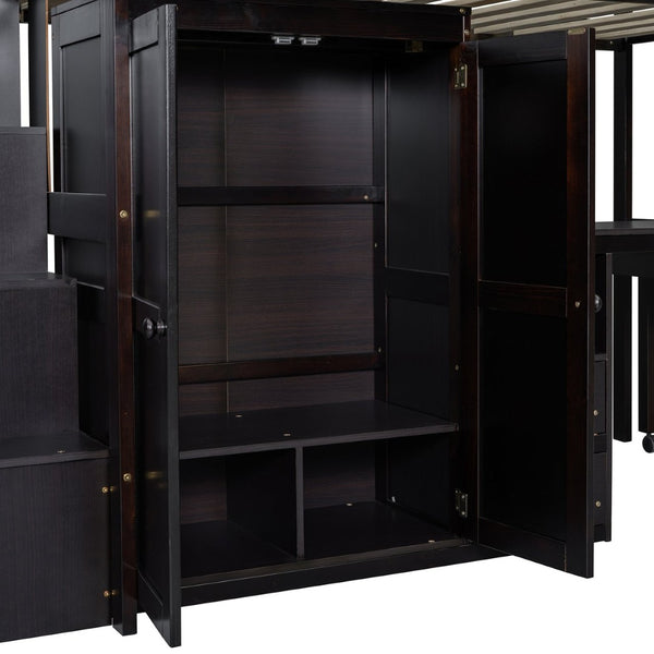 English Elm Queen Murphy Bed with Integrated Desk Cabinet Shelves Space Saving Studio Solution Espresso N708S00013P