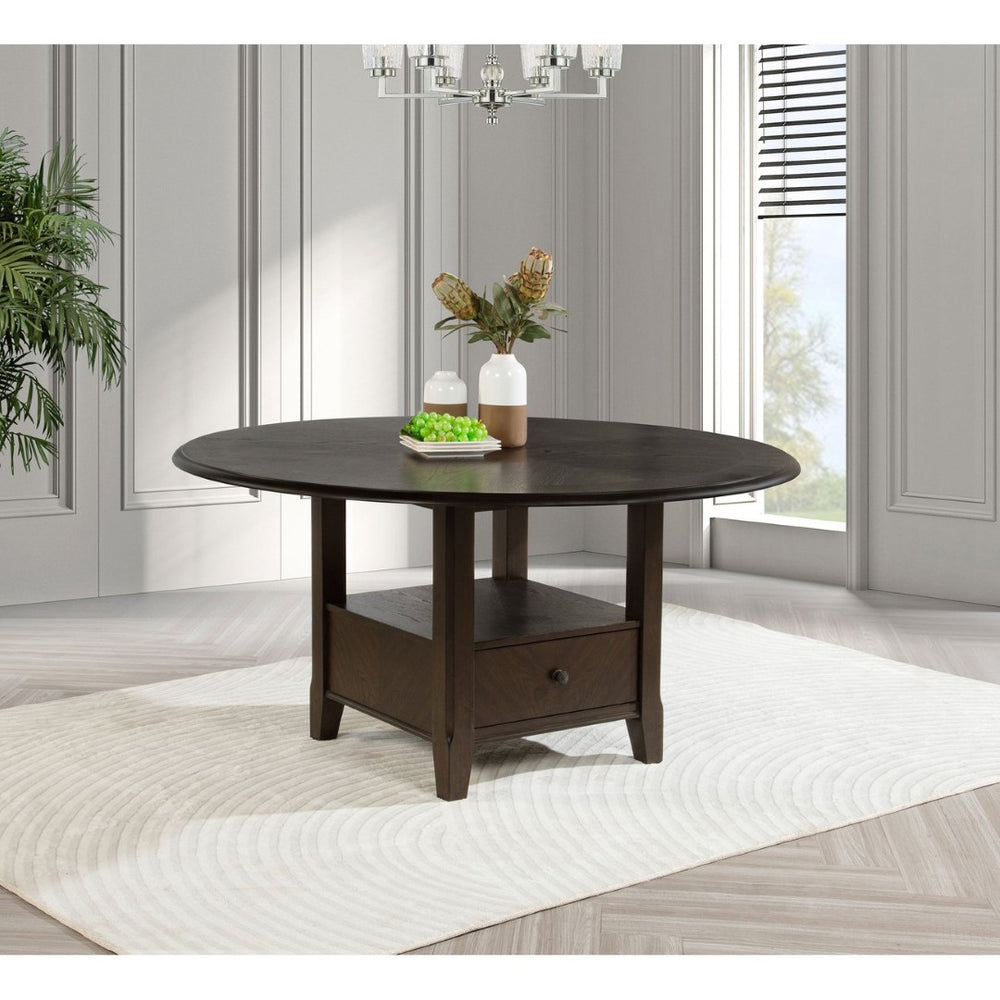 English Elm Fulton Round Pedestal Dining Table with Storage Drawer and Shelf Seats Six Guests B062S01681