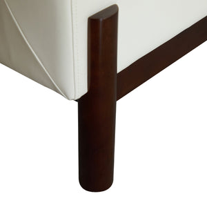 English Elm Christopher Knight Home® - Anurudh Barrel Club chair with Faux Leather Upholstery, Solid Wood Frame, Cozy Loose Back Cushion White+Walnut 34.5 L x 33.5 W x 27.5 H N776P195587W