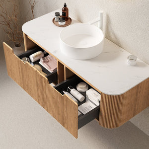 English Elm Dina 48" Wall-Mounted Floating Bathroom Vanity With Curved Edges, Soft-Close Drawers & Sink W2615S00108