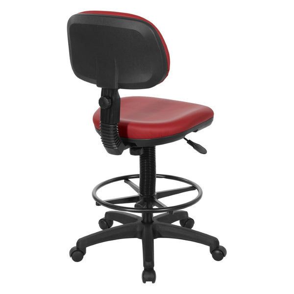 OSP Home Furnishings Sculptured Ergonomic Drafting Chair with Vinyl Upholstery for Studio and Lab Workspaces Dillon Lipstick DC517V-R100