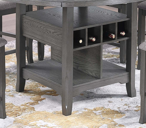 English Elm Dining Round-to-Square Counter Height Table with Built-In Lazy Susan, Wine Storage & Drop-Leaf Flexibility Gray 29 L x 28 W x 13 H B011S01875