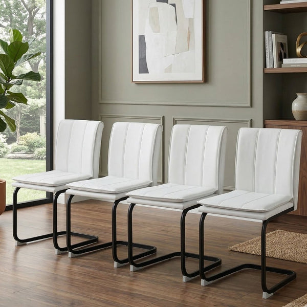 English Elm Modern Pu Leather Cantilever Dining Chairs Set of 4 with Steel Arc Frame for Kitchen W5123P454210