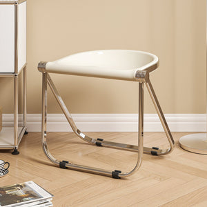 English Elm Used Ancient White Folding Stool - Transparent Retro Acrylic Portable Stackable Multiuse Seat W3318P308298