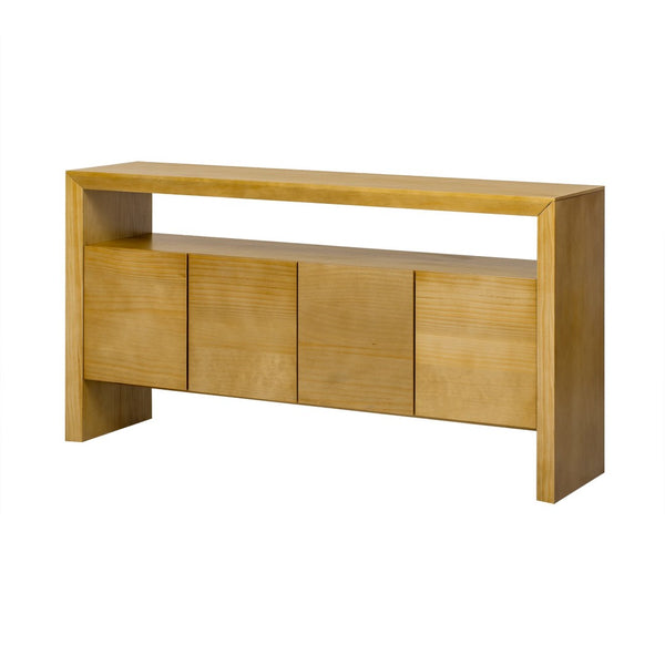 English Elm U_Style 60" Minimalist Sideboard - Durable Solid Wood Veneer Console With Open Shelf & Versatile Storage N711P289132O-GIGA