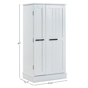 English Elm Kitchen Pantry Storage Cabinet White - Freestanding MDF Pantry with 5 Adjustable Shelves & Door Organizers, Compact 23.6"W x 15.75"D x 46.8"H W3417P315037