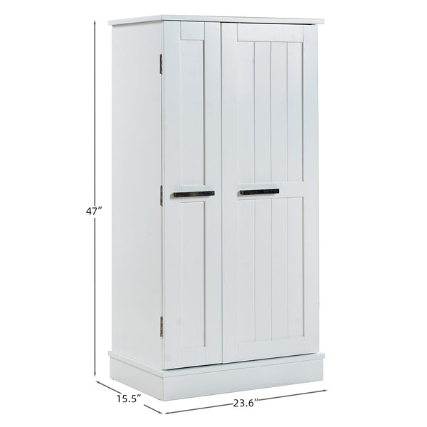 English Elm Kitchen Pantry Storage Cabinet White - Freestanding MDF Pantry with 5 Adjustable Shelves & Door Organizers, Compact 23.6"W x 15.75"D x 46.8"H W3417P315037