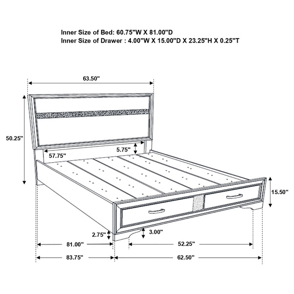 English Elm Orchid White Queen Storage Bed with Built-In Drawers, Ergonomic Pulls, Classic Panel Style, Sturdy Headboard - Space-Saving Elegance B062S00686