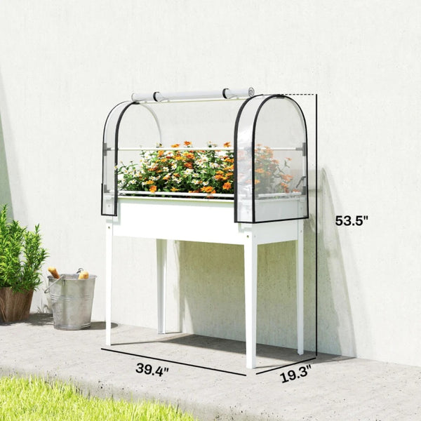 English Elm Modern Raised Steel Garden Bed with Greenhouse Cover for Year Round Outdoor Growing White T3971P467929