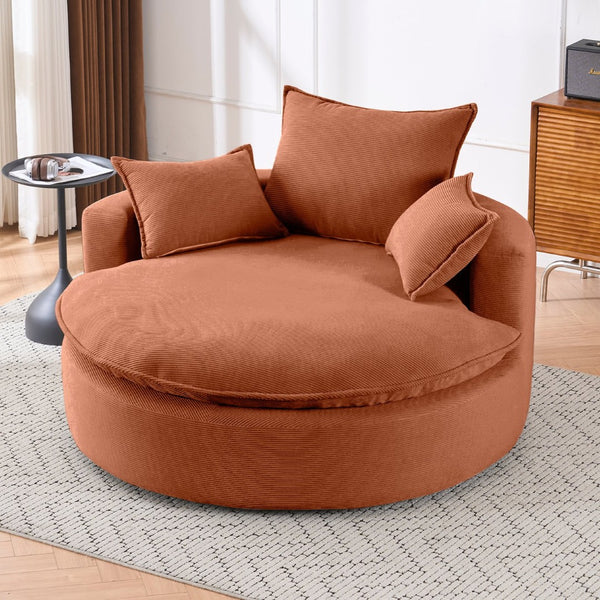 English Elm 360 Swivel Corduroy Barrel Lounge Chair with Pillows for Living Room or Bedroom Orange W1752P410949