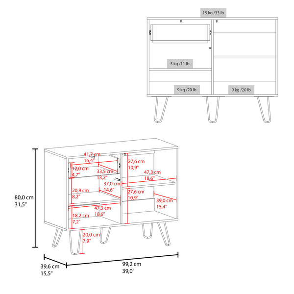 English Elm Sideboard, White & Natural Oak Finish with 2 Doors 1 Drawer 4 Shelves Durable Engineered Wood Storage Elegance B097P296818