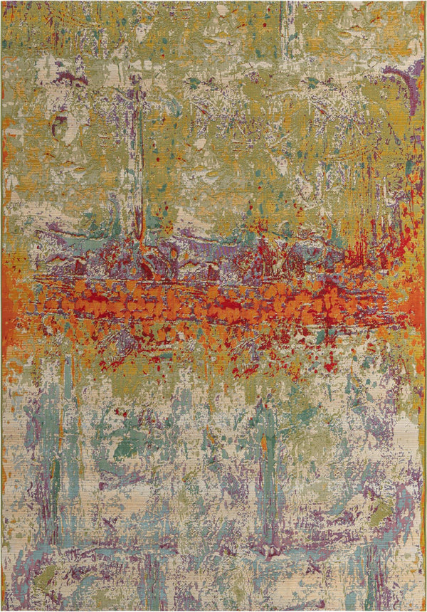 Unique Loom Outdoor Modern Crumpled Machine Made Abstract Rug Multi, Gold/Green/Navy Blue/Orange/Red/Beige/Blue/Brown/Cream 7' 1" x 10' 0"