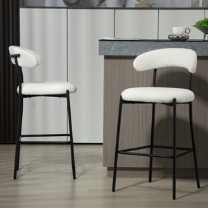 English Elm 26'' Modern Counter Height Bar Stools In Snow Fabric With Durable Black Powder-Coated Base & Footrest W2215P196282