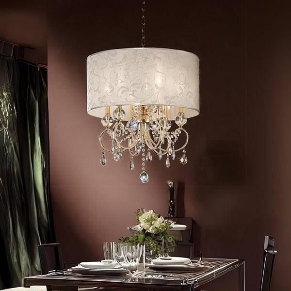 English Elm 24.5" Aurora Ceiling Lamp with Brass Gold Chain, Crystal Accents & Multicolor Shade, 24in Luxe Lighting B072116239