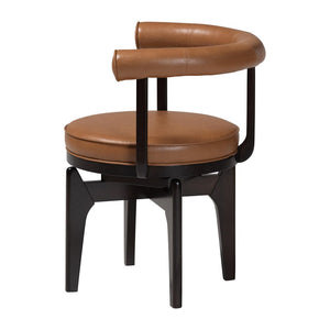 Baxton Studio Baxton Studio Delacruz Swivel Dining Chair - Modern Faux Leather Accent Chair for Dining & Kitchen BBT5547-Tan/Black-Armchair-DC