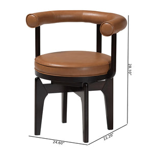 Baxton Studio Baxton Studio Delacruz Swivel Dining Chair - Modern Faux Leather Accent Chair for Dining & Kitchen BBT5547-Tan/Black-Armchair-DC