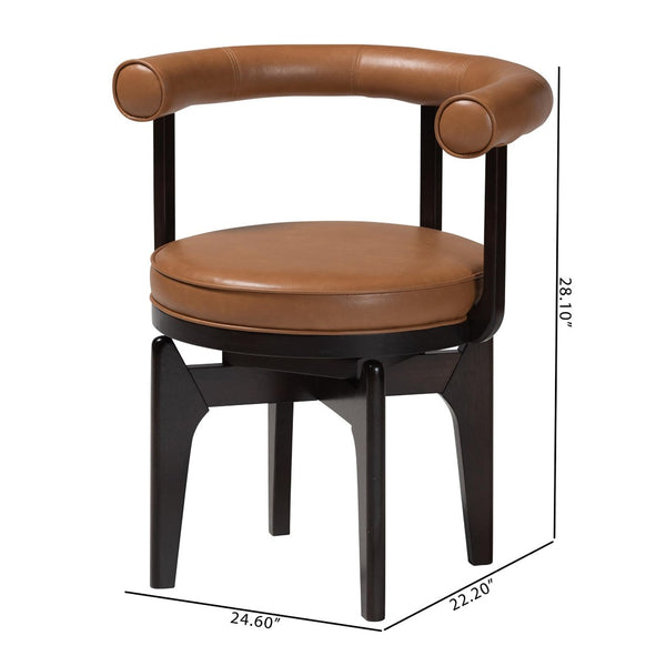 Baxton Studio Baxton Studio Delacruz Swivel Dining Chair - Modern Faux Leather Accent Chair for Dining & Kitchen BBT5547-Tan/Black-Armchair-DC