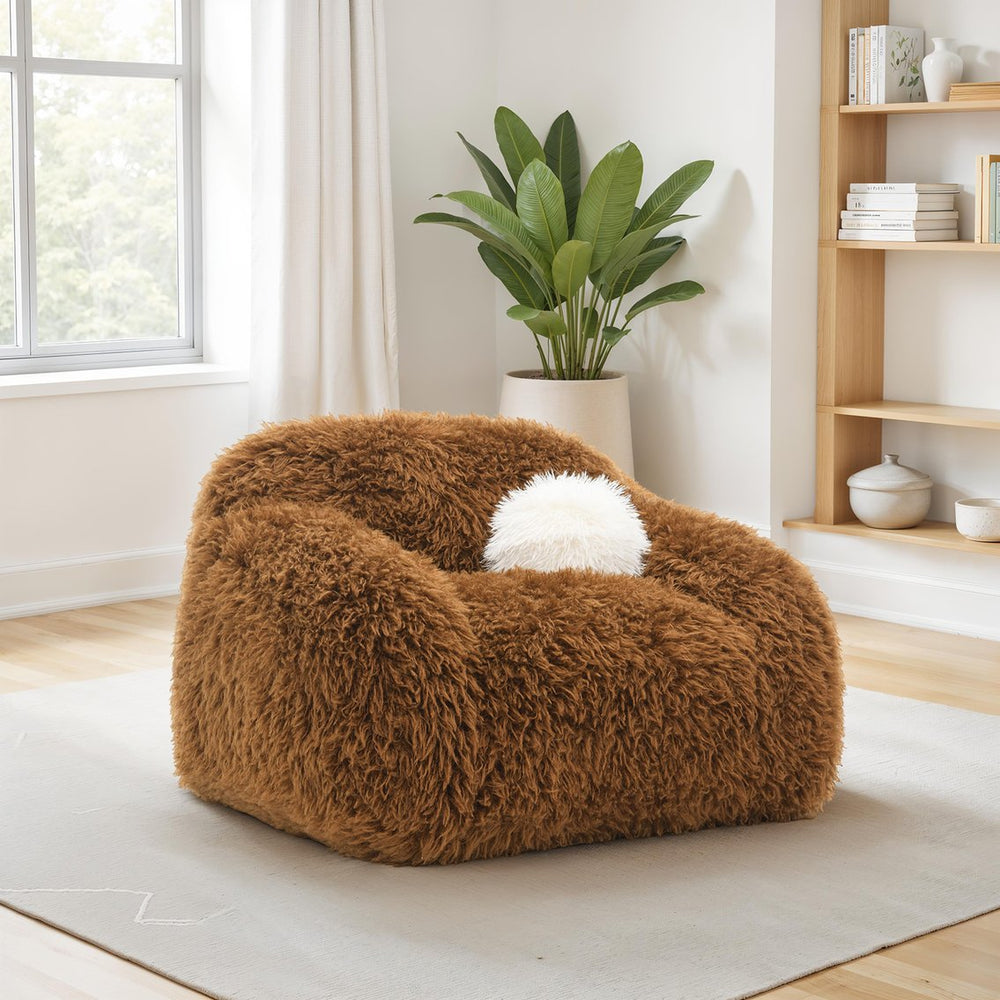 English Elm Soft Camel Brown Faux-Fur Swivel Chair with Plush Rounded Design Modern Cozy Accent Seat, 43.3"W B2741P396706