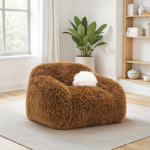 English Elm Soft Camel Brown Faux-Fur Swivel Chair with Plush Rounded Design Modern Cozy Accent Seat, 43.3"W B2741P396706