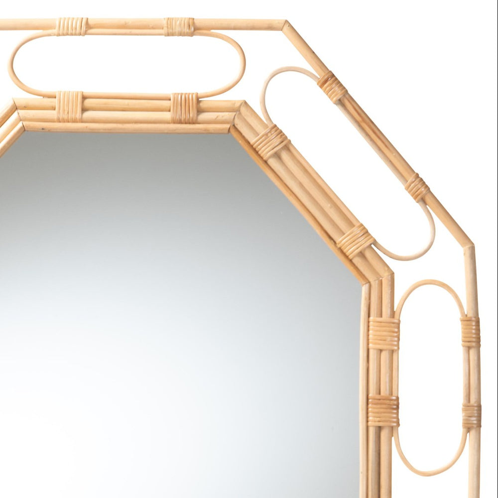 Baxton Studio bali Remedy Octagonal Rattan Wall Mirror - Handwoven Boho Accent for Coastal Living Room Decor WS146-Light Honey Rattan-Mirror