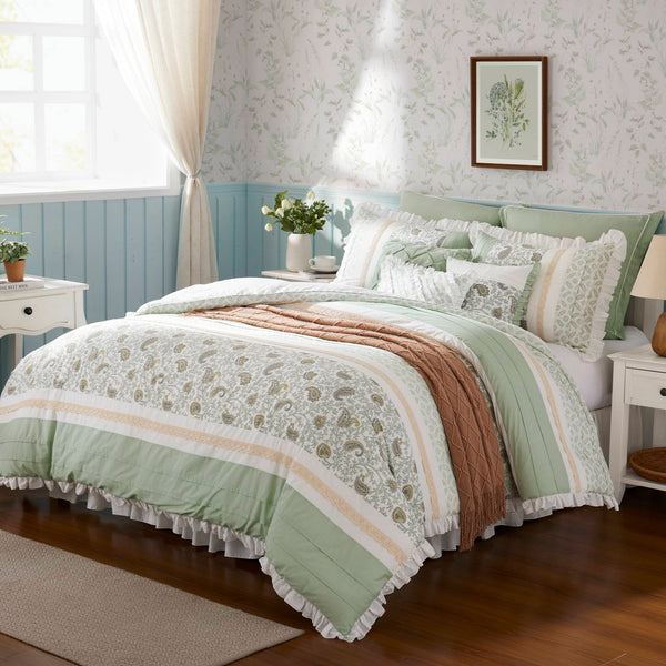 English Elm 9 Piece Cotton Percale Comforter Set Queen - Luxurious, Breathable Bedding With Decorative Pillows & Bed Skirt B035P294109